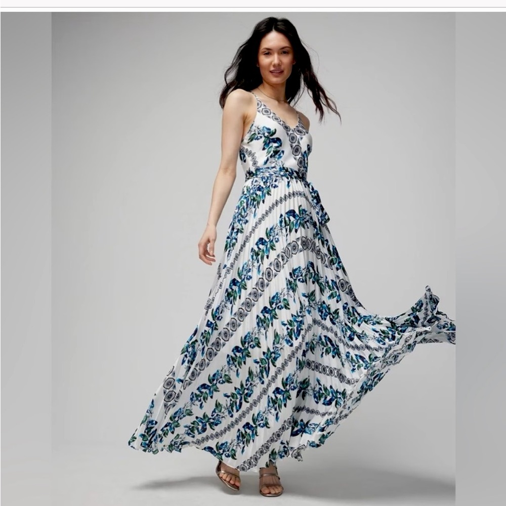 White House Black Market SL halter pleated maxi